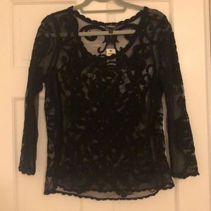 Black embroidered long sleeve top